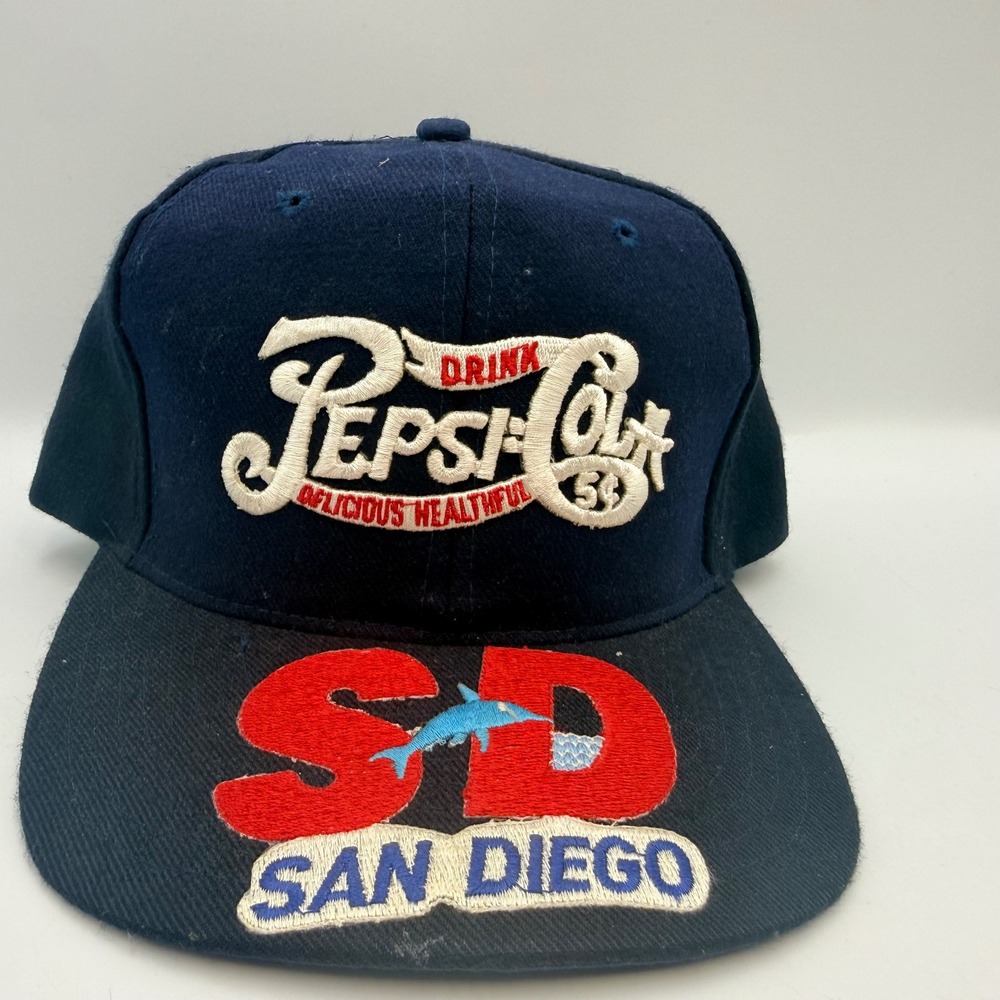 Vintage Pepsi-Cola San Diego Snapback Hat Navy Blue Nissin Cap SD